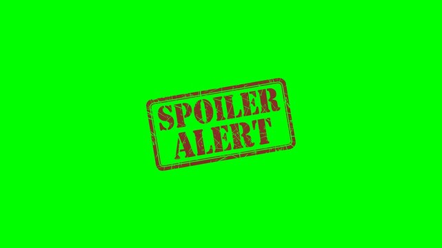 Animated "Spoiler Alert" red rubber stamp on a green screen chroma key background for video content warnings and social media posts