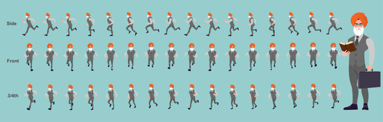 businessman running animation, run cycle animation sprite sheet, frame by frame run animation