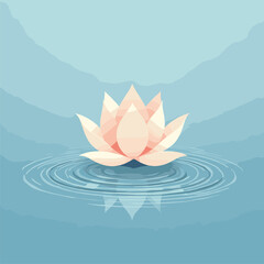 Serene Pink Lotus Blossom on Calm Water, Minimalist Nature Illustration
