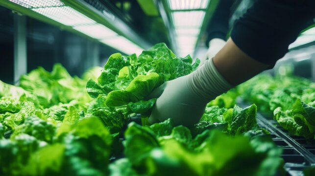 Specialists in Agritech Harvesting Fresh Vegetables in Greenhouse