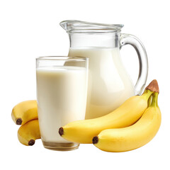 Banana Milk in Glass and Pitcher with Fresh Bananas