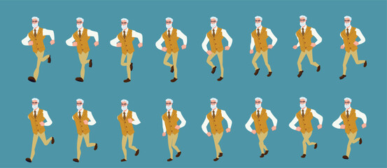 businessman running animation, run cycle animation sprite sheet, frame by frame run animation