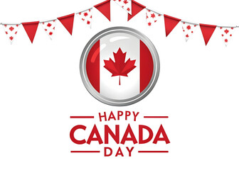 Happy Canada Day with Flag Emblem and Festive Flags