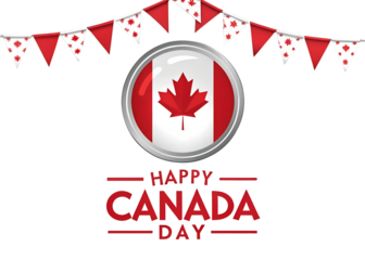 Happy Canada Day with Flag Emblem and Festive Flags
