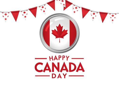 Happy Canada Day with Flag Emblem and Festive Flags