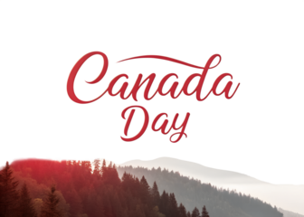 Happy Canada Day with Maple Leaves and Forest Silhouette