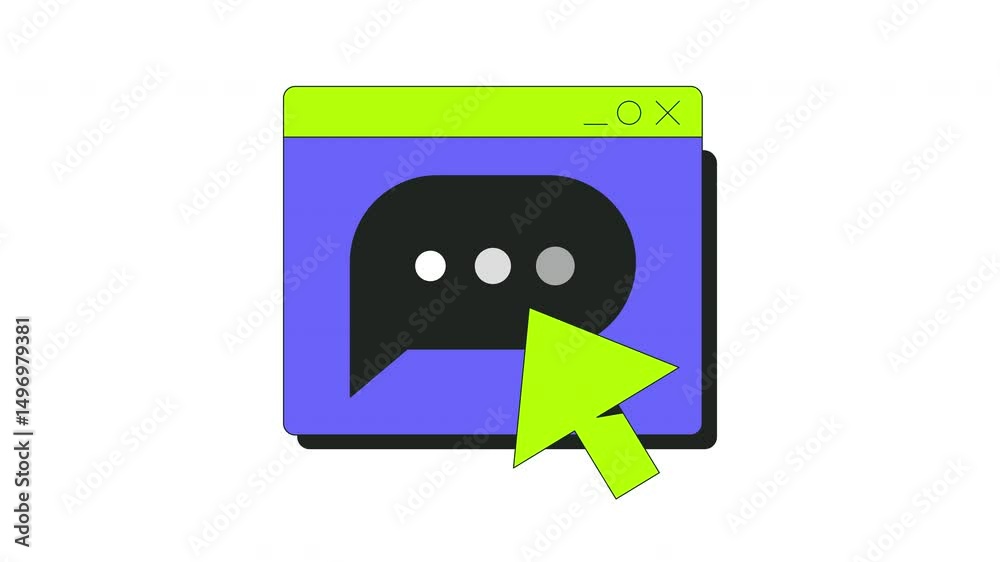 Poster online messaging 2d onboarding ui animation. chat browser window with cursor click. customer support