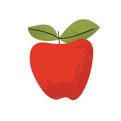 Bright red apple illustration with green leaves. Simple, bold design with textured shading. Ideal for packaging, organic branding, or educational materials. . Vector illustration