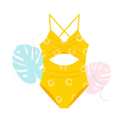 Swimwear. Stylish women's yellow swimwear. Women's swimsuits for summer vacation. Vector illustration