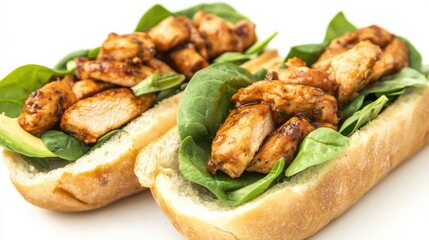 Savory Chicken Sandwich on Fresh Spinach and Soft Bread Buns