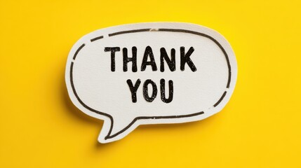 White speech bubble with THANK YOU message on yellow background.