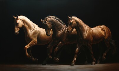 Drei Pferde im Chiaroscuro