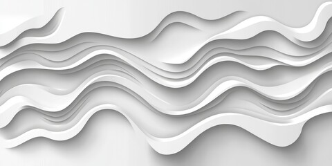 Abstract Background, Modern Trendy Minimalist White Design With 3D Wavy Fluid Lines In Grey Tone