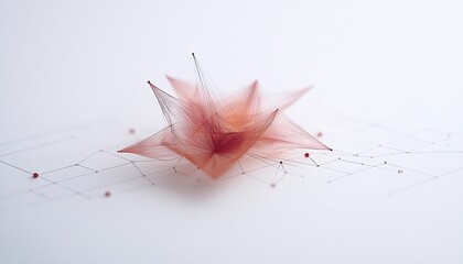 Floating Wireframe Shapes on Ivory Surface