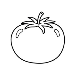 Flat Black Outline Tomato Vegetable in Doodle Cartoon for Food Ingredient Kids Drawing and Coloring Book Isolated on White Background