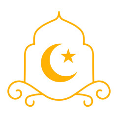 Golden Islamic Arch Ornament with Crescent Moon and Star Symbol