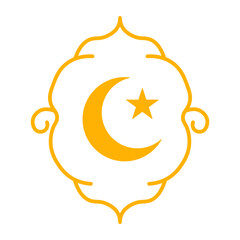 Golden Islamic Arch Ornament with Crescent Moon and Star Symbol
