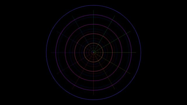 A mesmerizing geometric pattern featuring multiple concentric circles in golden/yellow lines against a dark background, creating a hypnotic spiral.