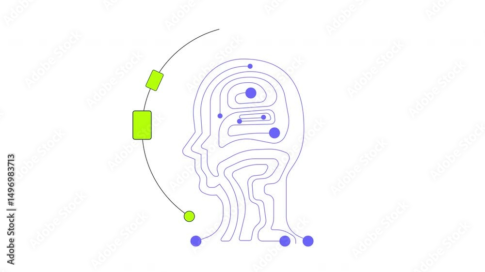 Poster abstract digital human head circuit 2d onboarding ui animation. artificial intelligence. machine lea