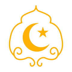 Golden Islamic Arch Ornament with Crescent Moon and Star Symbol