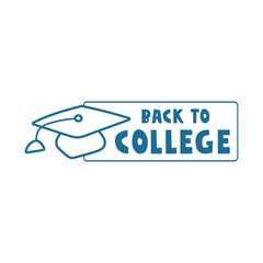 Outline badge. Back to college. Blue color. Student cap. Illustration on white background.