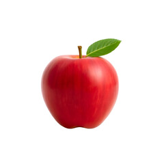 Single Red Apple with Leaf on Transparent Background