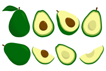 Set of Avocado, Avocado vector, Vector illustration design.