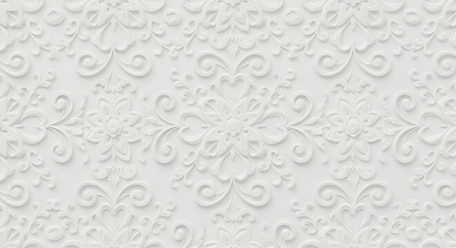 Elegant White Embossed Damask Pattern Seamless Texture Background for Design Projects