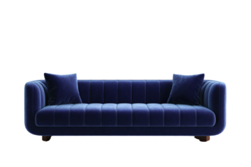 [Transparent Background PNG]Modern Blue Velvet Sofa Design Illustration