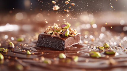 Dubai Chocolate Kunafa Pistachio on white background,Dubai Chocolate bar with green kadayif and pistachio spread,popular and viral chocolate 2024,space for text.