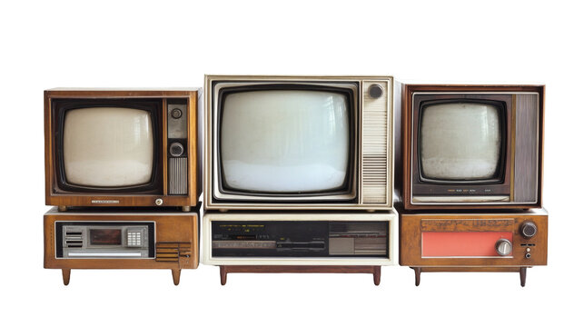 [Transparent Background PNG]Vintage Televisions Collection on White Background