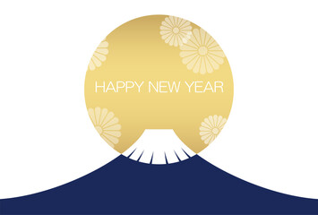New Year&rsquo;s Card Vector Template With Mt. Fuji And The Rising Sun Decorated With Vintage Japanese Chrysanthemum Pattern. 