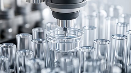 Precision Instrument Conducting Analysis in Clear Glass Laboratory Vials