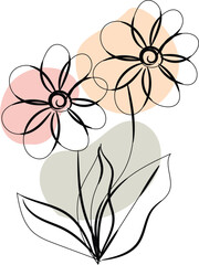 Abstract Line Art Flowers with Pastel Shapes Botanical Illustration