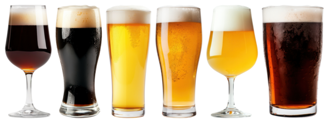 PNG Variety of craft beer glasses, element set on transparent background