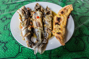Dish of peruvian Amazon - patarashca (fish cooked in leaves)