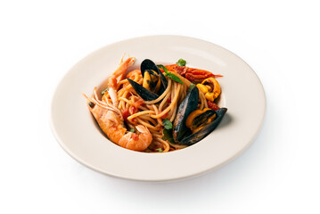 Spaghetti allo scoglio, pasta italiana con salsa ai frutti di mare 