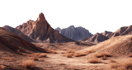 [Transparent Background PNG]Desert Mountain Landscape with Dramatic Peaks