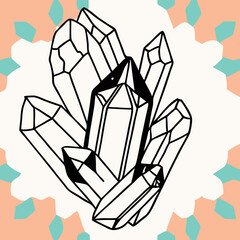 Line Art Crystal Cluster Drawing, Gemstones Illustration