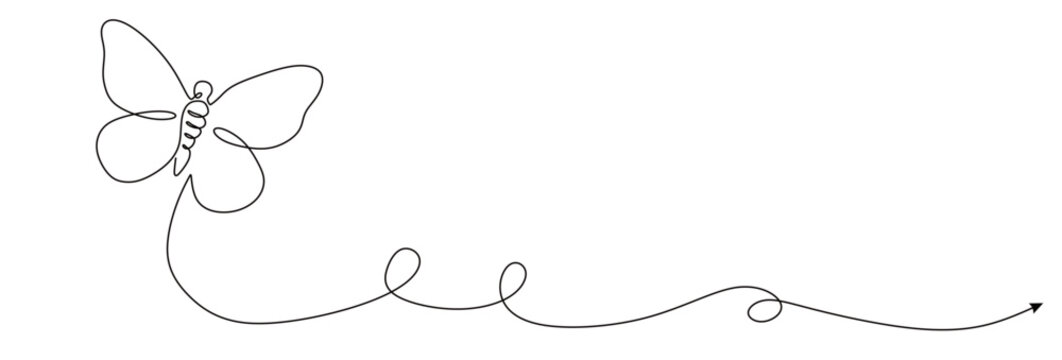 continuous single line art without break of flying butterfly icon with transparent background. this icon is for sticker or book frame