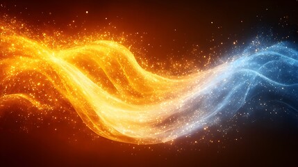 Two luminous, wavy streams of fire and ice flow parallel, separated by a dark space, each glowing with inner light and sparkling particles