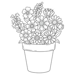Flower Pot coloring page, coloring book for kids, flower pot isolated vector, flower pot drawing coloring book for children