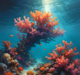 Fototapeta premium Illustration of underwater coral environment.