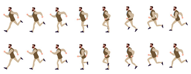 businessman running animation, run cycle animation sprite sheet, frame by frame run animation