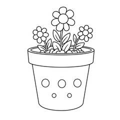 Flower Pot coloring page, coloring book for kids, flower pot isolated vector, flower pot drawing coloring book for children