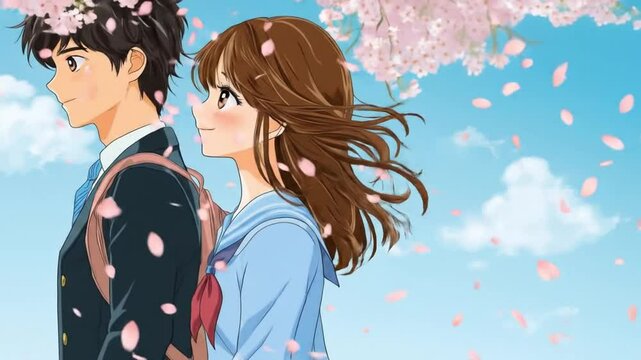 Best couple japanese man and woman with sakura flowers