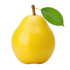 Single ripe yellow pear with leaf isolated on transparent background