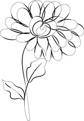 Elegant Single Line Drawing of a Blooming Flower with Leaves