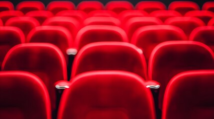 Fototapeta premium Empty Red Cinema Seats Rows Background