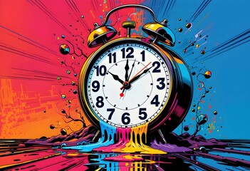 Retro Clock On Abstract Colorful Background